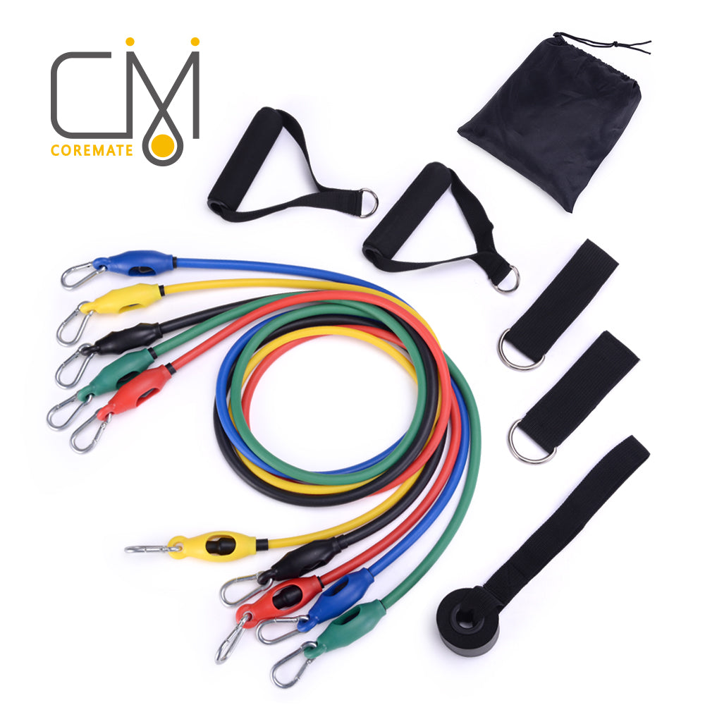 COREMATE 11pcs Resistance Bands Set Fitness Equipment Latex Pull Rope Pilates Body Building Workout Yoga Home Gym Waist Trainer