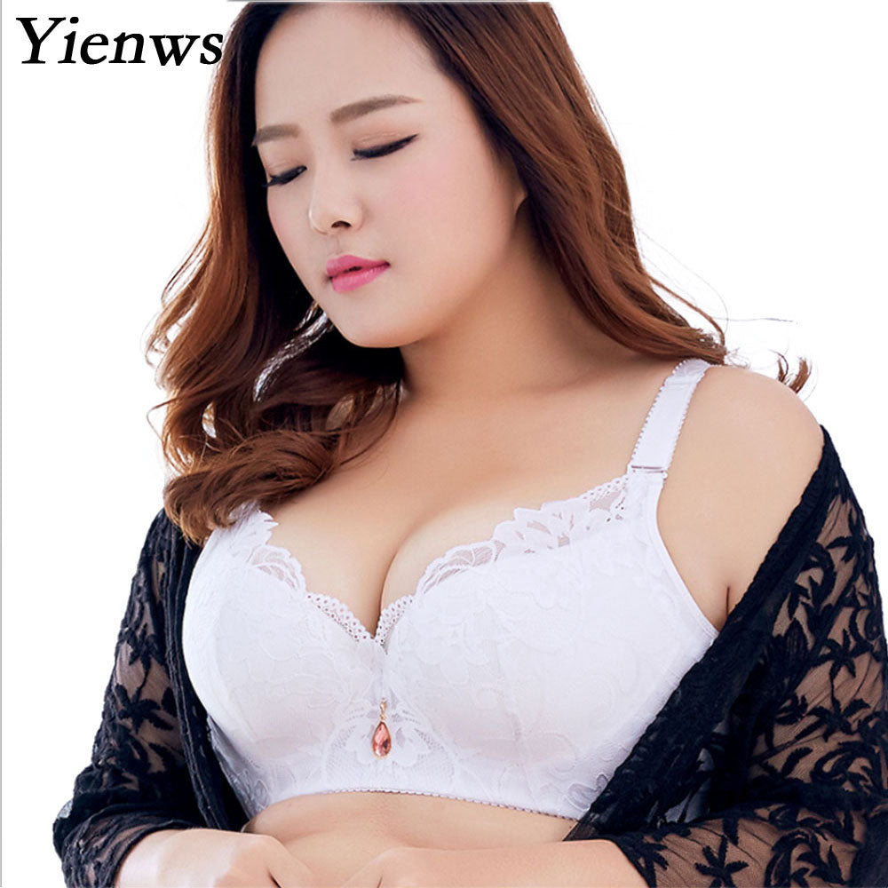 Yienws Sexy Lace Bras for Women Bralette Lingerie Plus Size Bra Push Up White Black Brassiere 3/4 Cup D E Big Size Bras YID003
