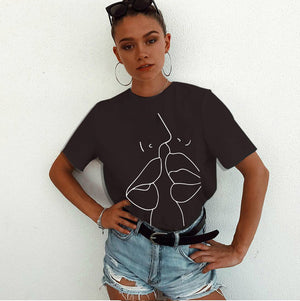 2018 Tumblr Lips T Shirt Women Summer O-Neck Casual Print
