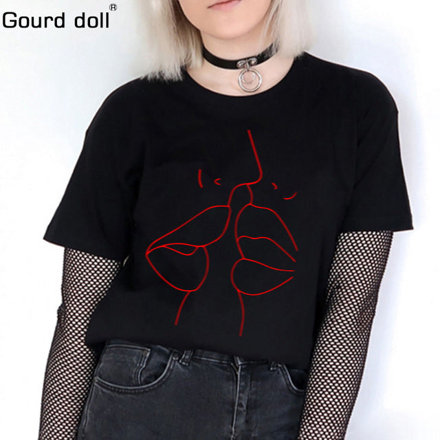 2018 Tumblr Lips T Shirt Women Summer O-Neck Casual Print