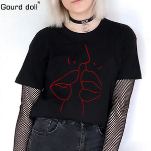 2018 Tumblr Lips T Shirt Women Summer O-Neck Casual Print