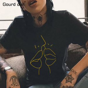 2018 Tumblr Lips T Shirt Women Summer O-Neck Casual Print