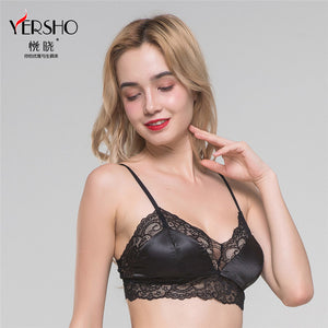 NEW Fashion Women Sexy 3/4 cup bra 100%Natural Silk Lining and Lace Wire Free Bras Everyday bralette Black bralett