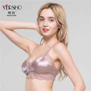 NEW Fashion Women Sexy 3/4 cup bra 100%Natural Silk Lining and Lace Wire Free Bras Everyday bralette Black bralett