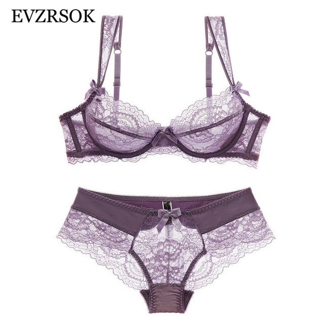 Black Fshion Women Underwear Sexy Bra Panties Set Plus Size C D Cup Embroidery Lace Lingerie Set Hollow Out Transparent Bras