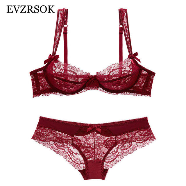 Black Fshion Women Underwear Sexy Bra Panties Set Plus Size C D Cup Embroidery Lace Lingerie Set Hollow Out Transparent Bras