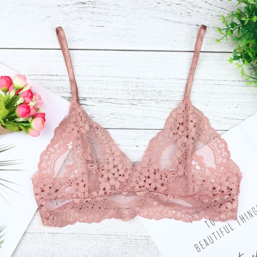 Plus Size Women Sexy Lace Bra Lingerie Unpadded Floral Pink Buckle Brassiere